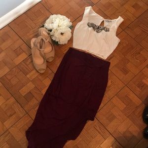 Burgundy assymetrical skirt